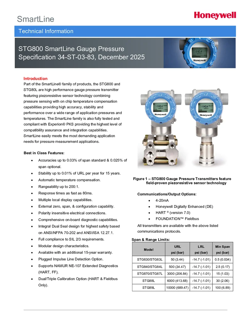 Presión Manométrica STG800-Especificación Técnicas